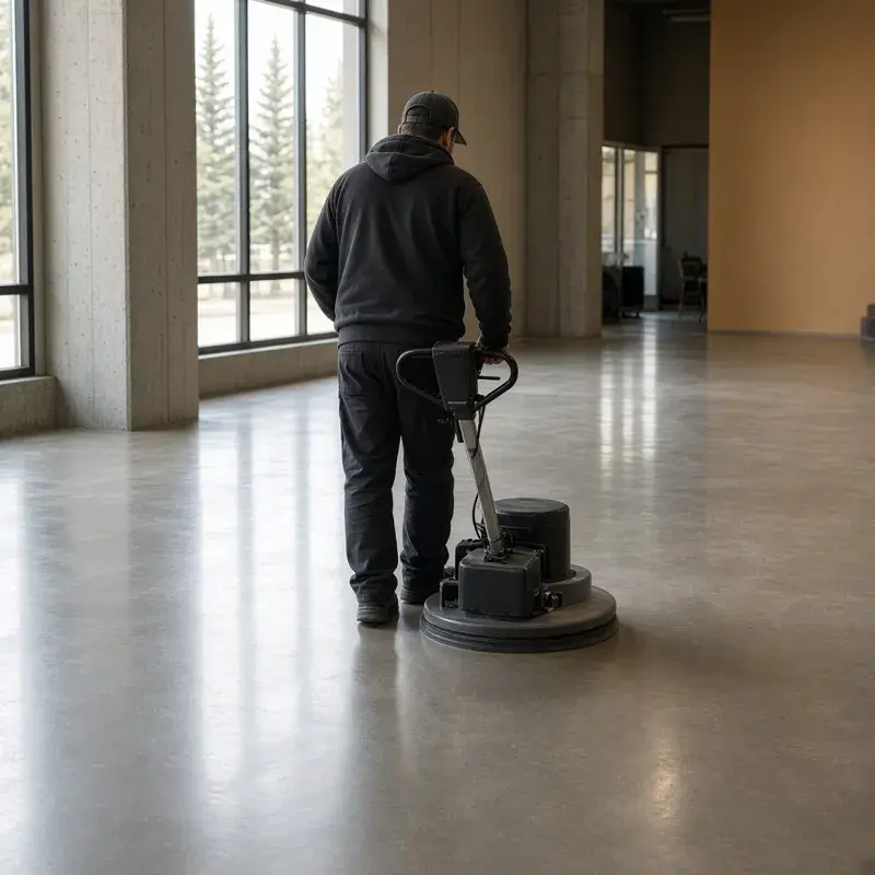 Hone & Polish step of concrete polishing in Kelowna